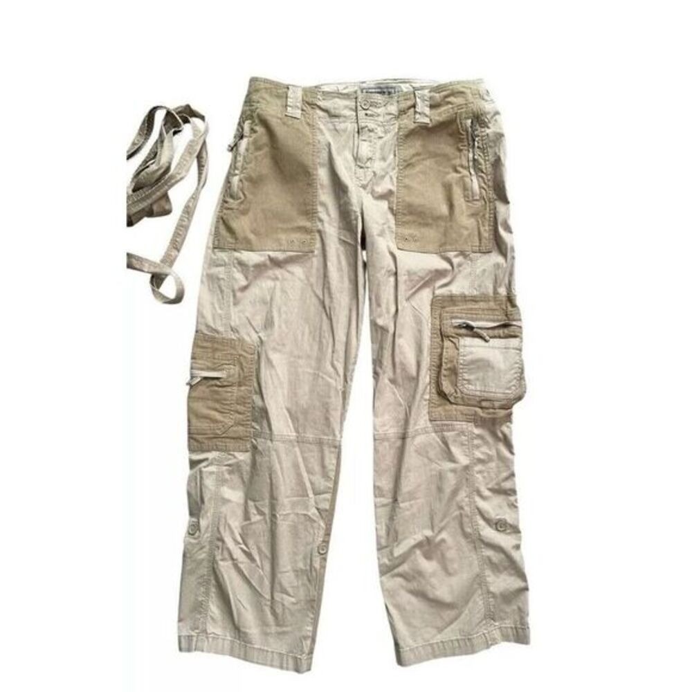 Abercrombie & Fitch Cargo Pants Womens 16R Tan Patchwork Corduroy Utility Belted - Picture 2 of 5